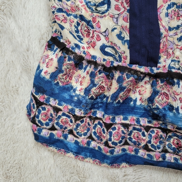 Miss Me Pleated Floral Tank Top in Navy Blue Sleeveless Size L - Picture 9 of 14